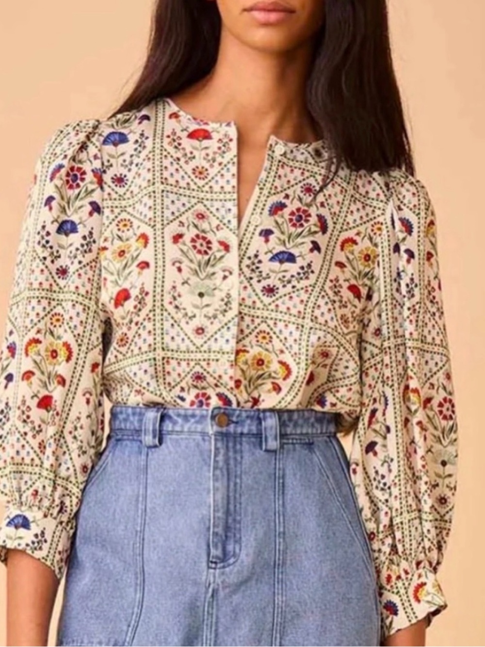 Hunter Bell Finley Blouse in Cream Trellis